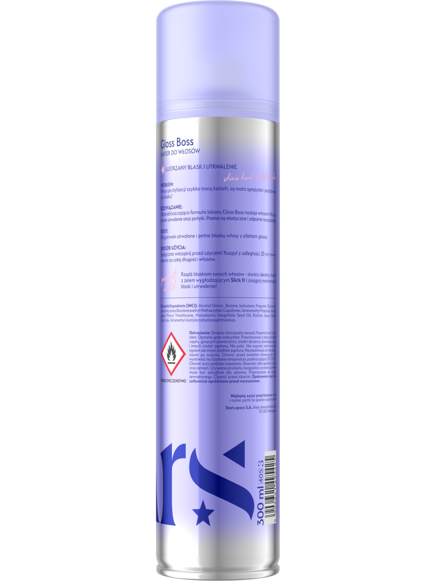 Stars Lakier do włosów z efektem super glossy GLOSS BOSS 300ml